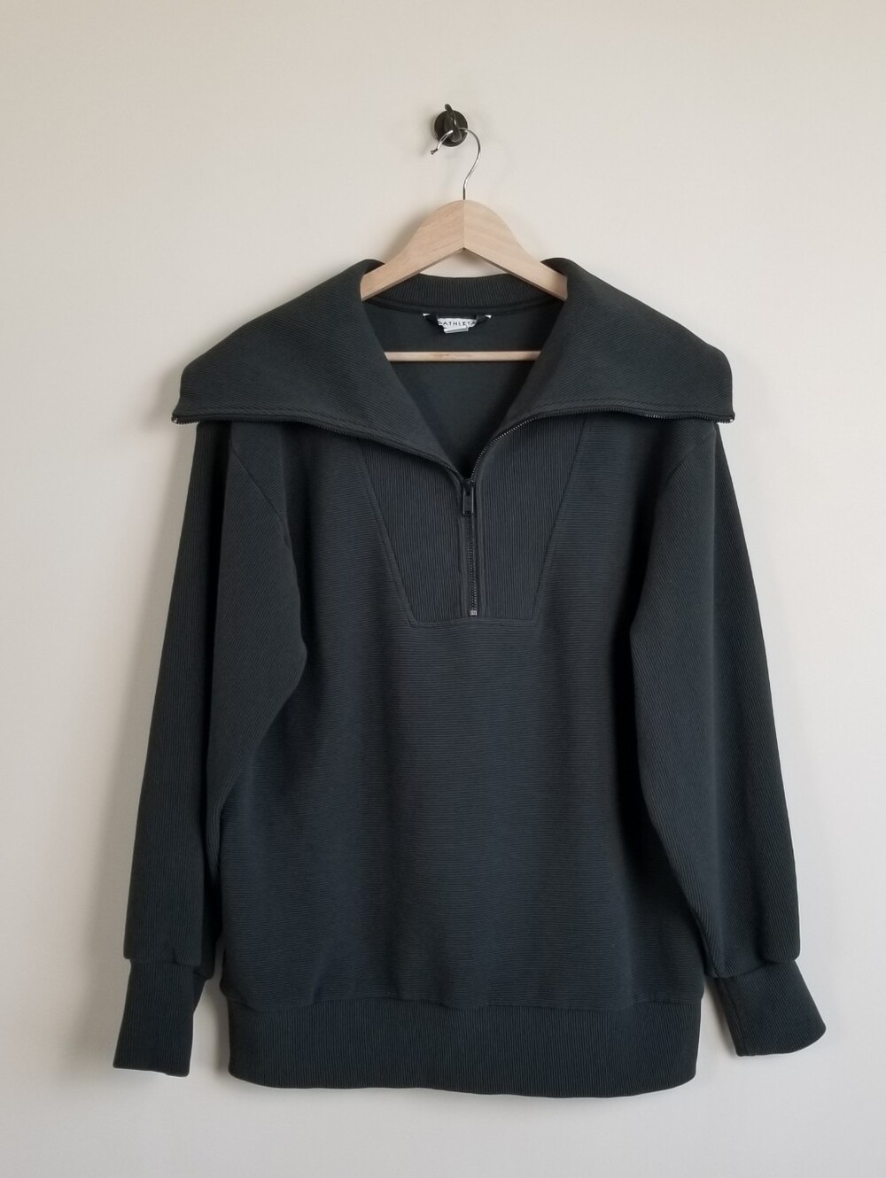 Athleta Ottoman 1/4 Zip Ribbed Knit Sweatshirt Size Small Roomy Fit